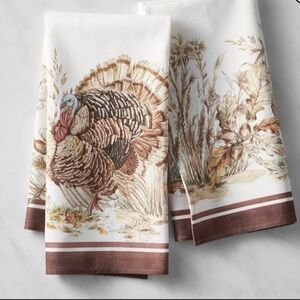 Williams Sonoma Turkey Print Kitchen Towels - Brown and White